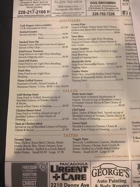Menu at The Cornerstone Restaurant, Gautier, 332 US90