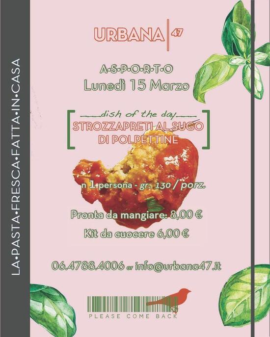 Menu da Ristorante Rione Monti Roma "Pasta Urbana", Roma
