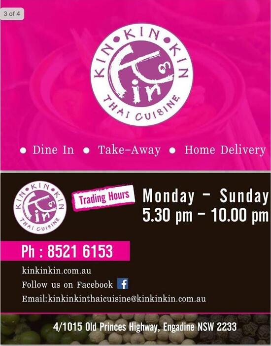 Menu at KinKinKin Thai Restaurant, Engadine