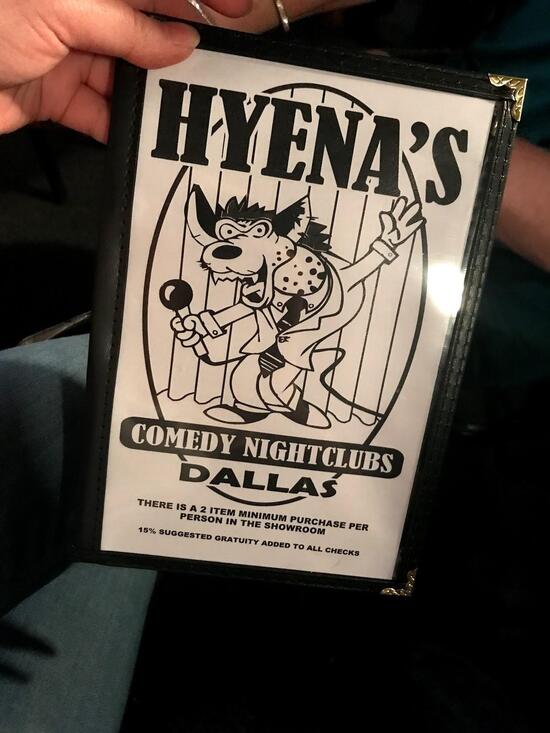 Menu at Hyena's Comedy Nightclub, Dallas