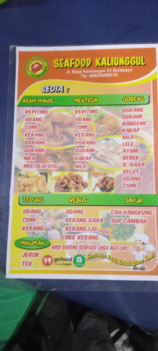 Carta Del Restaurante Seafood Kali Unggul Surabaya Jl Raya Sememi No