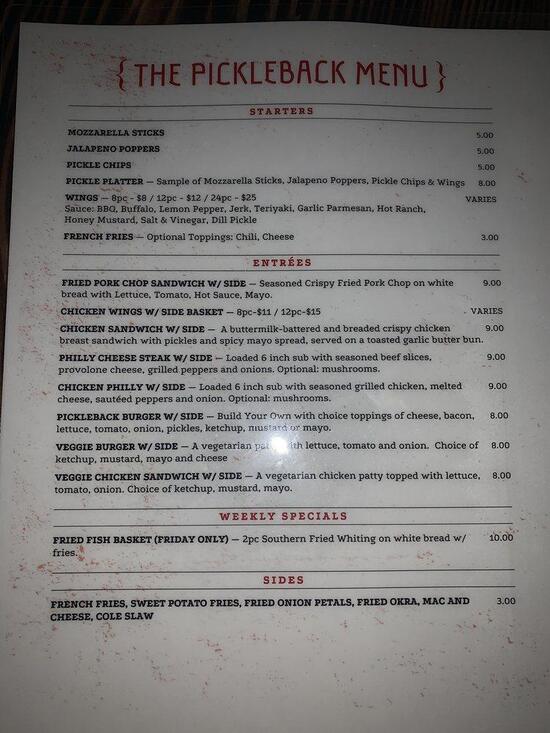 Menu at The PickleBack pub & bar, Durham