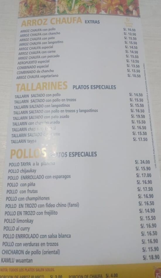 Carta Del Restaurante Chifa Poller A Trez San Mart N Del Porres