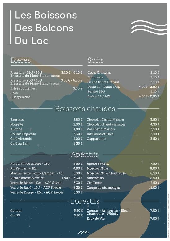 Menu at Les Balcons du Lac restaurant, ThollonlesMémises