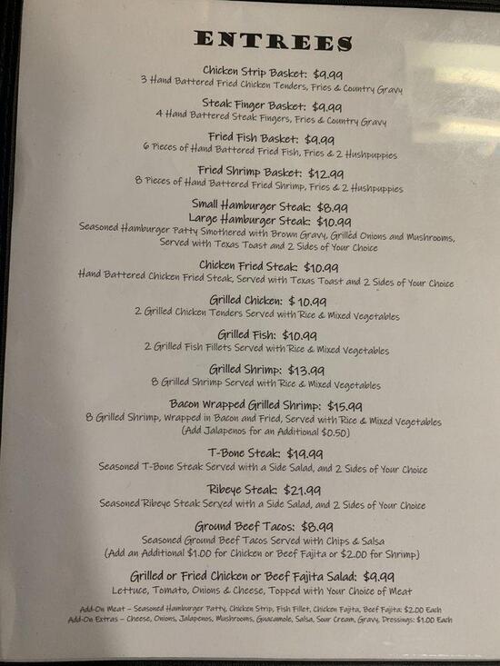 Carta de THE OFFICE BAR AND GRILL, North Zulch