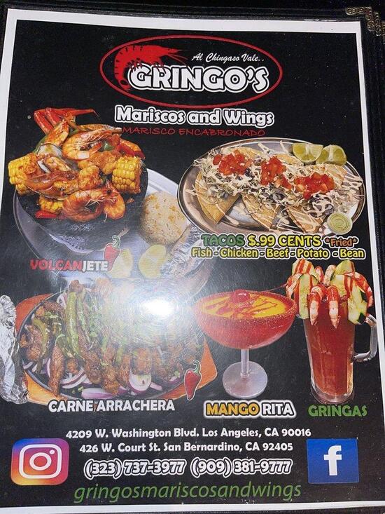 Menu at FIRE Mariscos, Wings, Ribs restaurant, San Bernardino