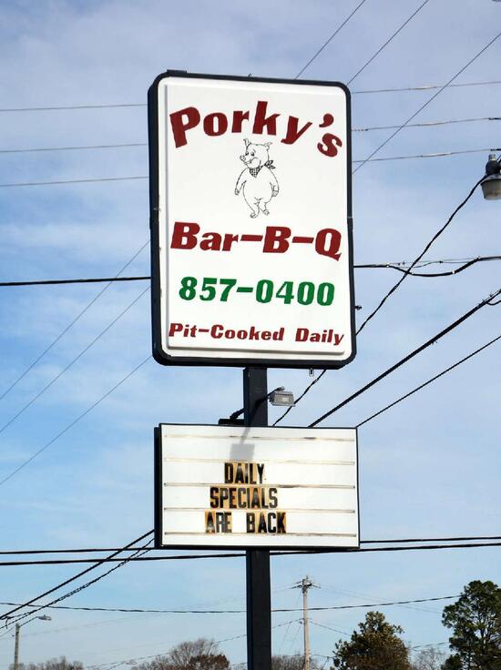 Menu At Porky's Bar-B-Q, China Grove