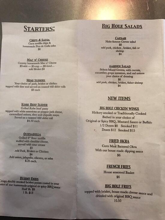 Menu at Big Hole BBQ Jackson, Jackson
