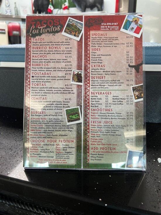 Menu at Tacos Los Toritos, Hicksville