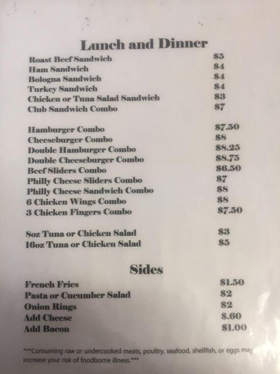 Menu at Brown Bag Cafe, Twin City