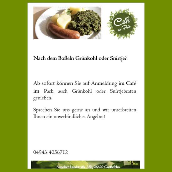 Speisekarte von Café im Park cafe, Großefehn