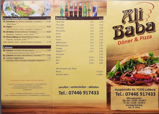 Menu at Ali Baba Döner restaurant, Loßburg