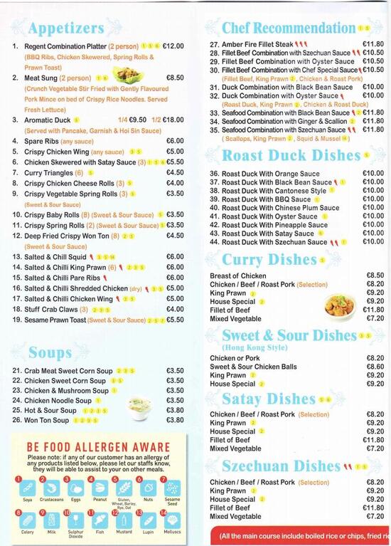 Menu at Regent Chinese Restaurant, Castlebridge, Main Street