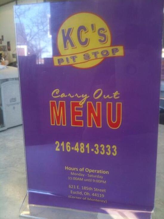 Menu at KC's Pit Stop restaurant, Euclid