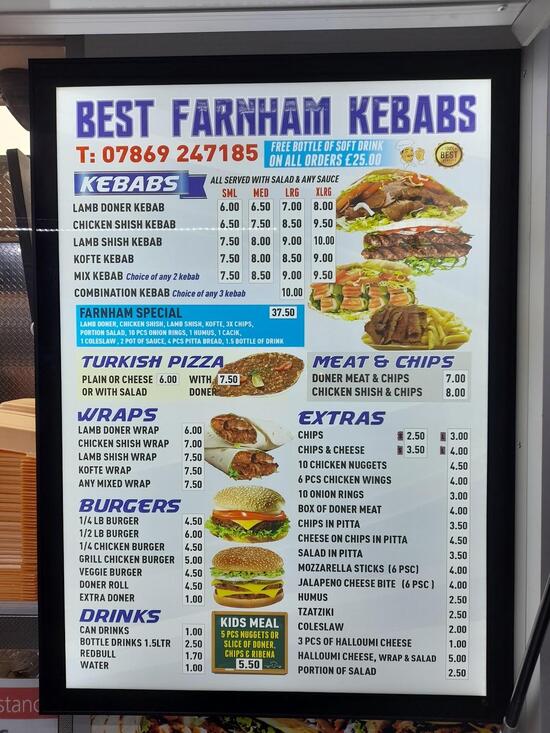 Menu at Best Farnham Kebabs restaurant, Farnham