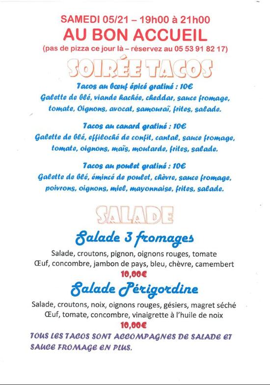 Menu at Au Bon Accueil restaurant, SaintVincentdeConnezac