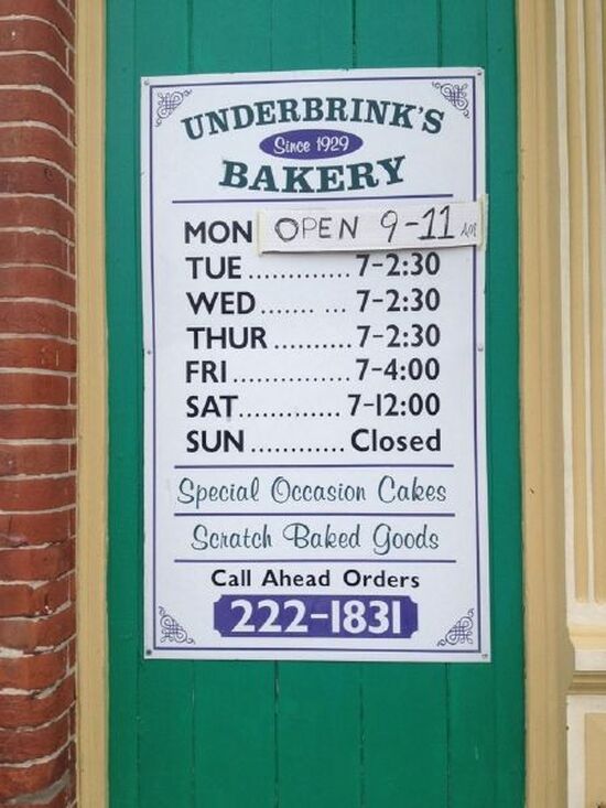 Menu at Underbrinks Bakery, Quincy
